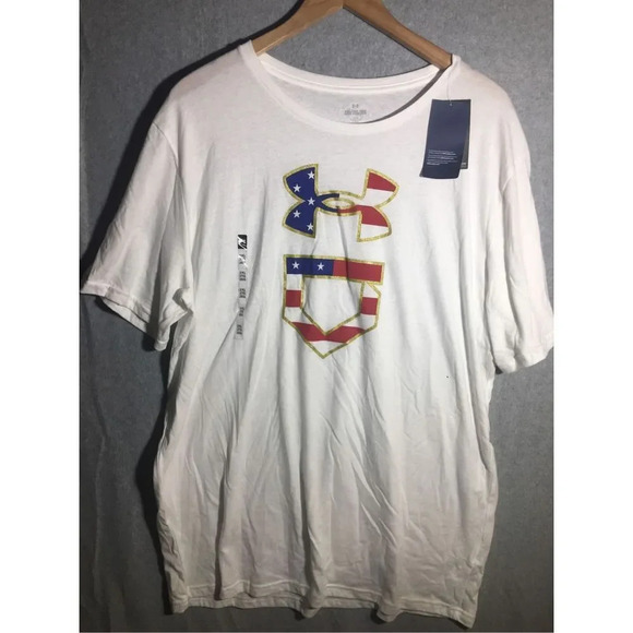 Mens NWT Under Armour Shirt Baseball Freedom Patriotic Loose Fit American Flag - Picture 1 of 6